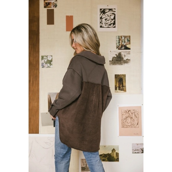 Bohme Sophie Cozy Oversized Slouchy Brown Jacket Shacket Size S - Picture 2 of 11